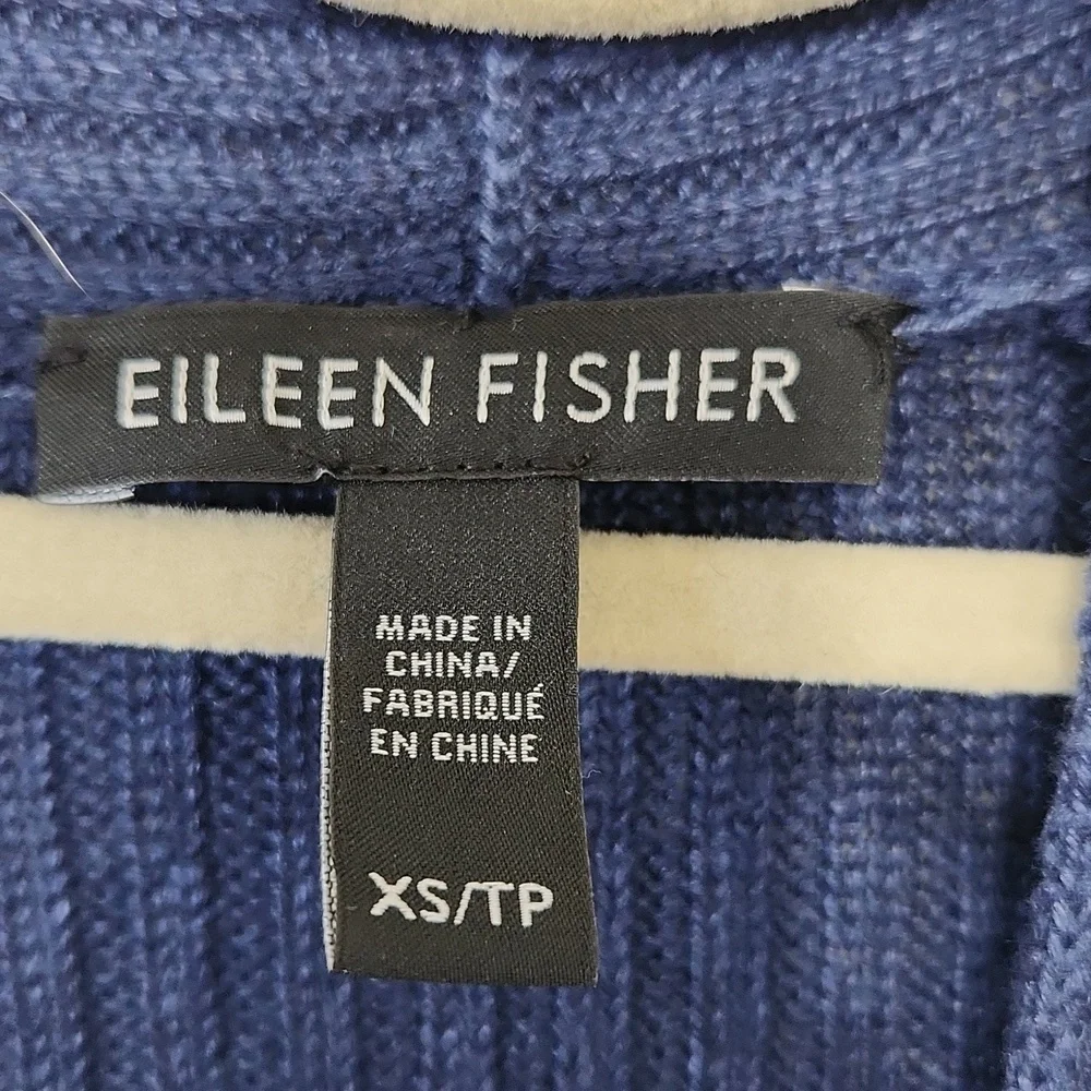 Eileen Fisher Women's Blue 100% Organic Linen Ribbed Long Sleeve Cardigan XS/TP